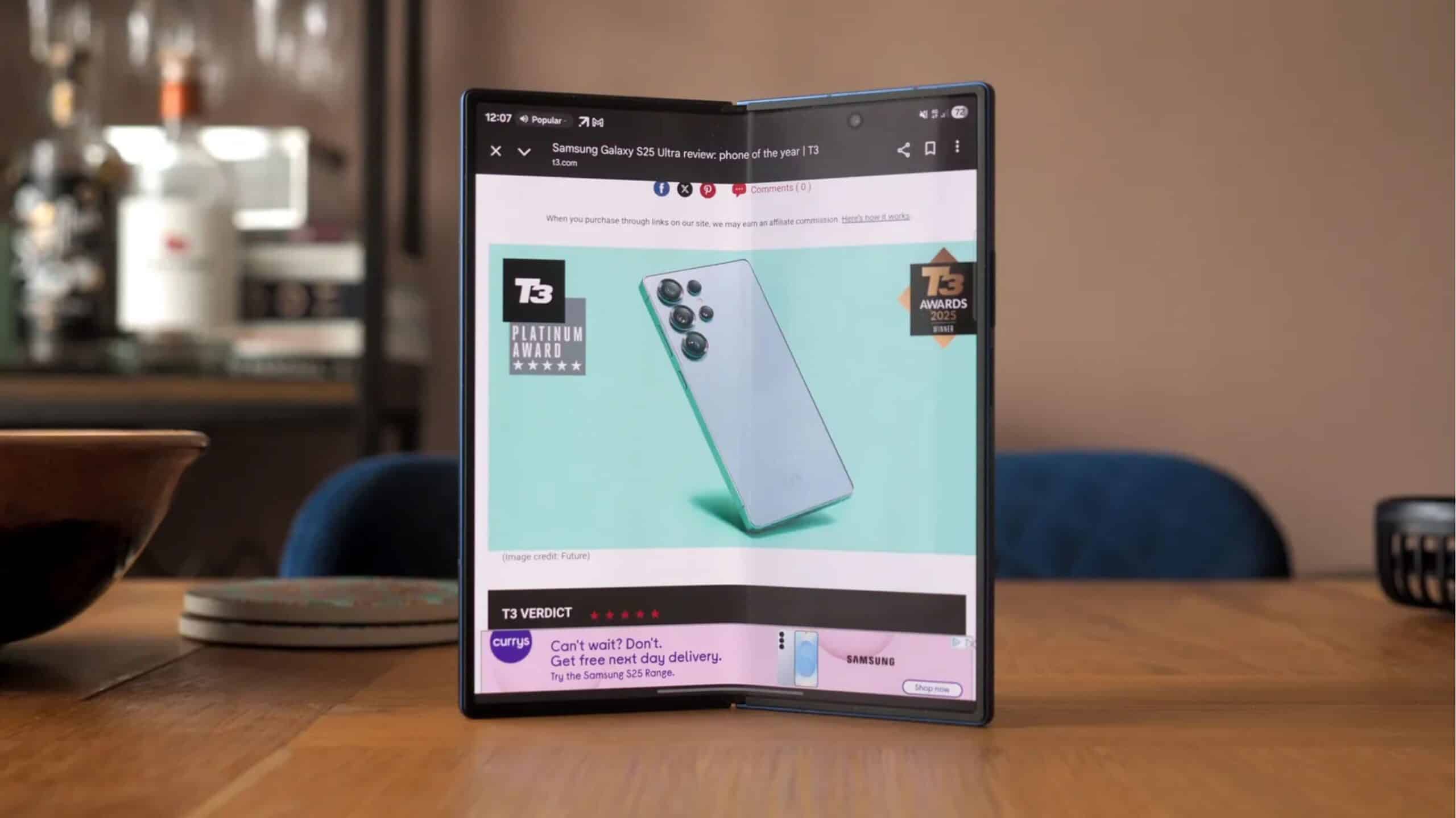 pantalla plegable sin arrugas de Samsung