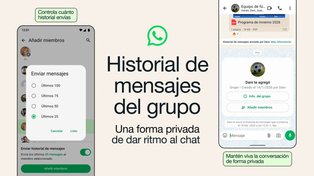 WhatsApp historial de mensajes en grupo
